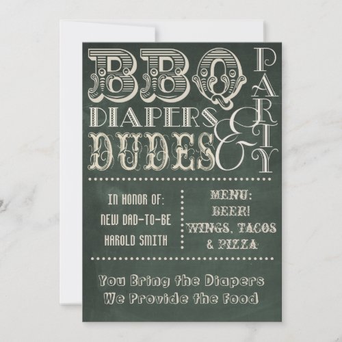 Chalkboard Beer Diapers and DUDES Baby Shower Invitation