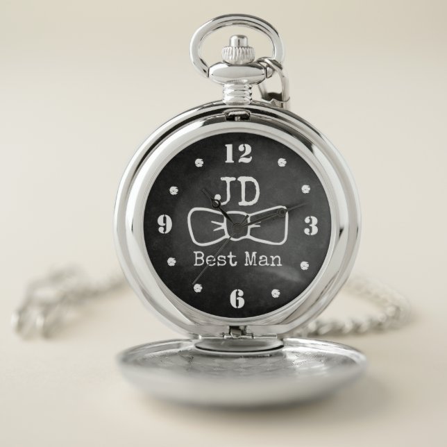 Chalkboard Best Man Monogrammed Pocket Watch (Inside)
