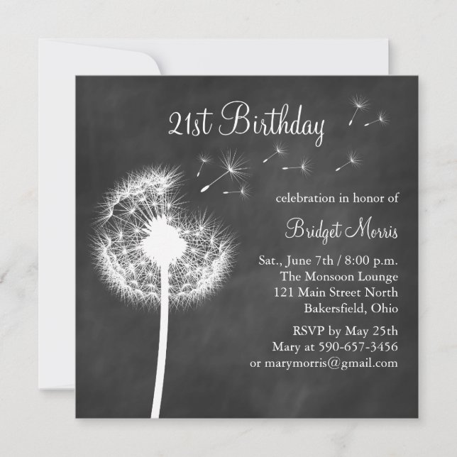 Chalkboard Best Wishes 21st Birthday Invitation (Front)