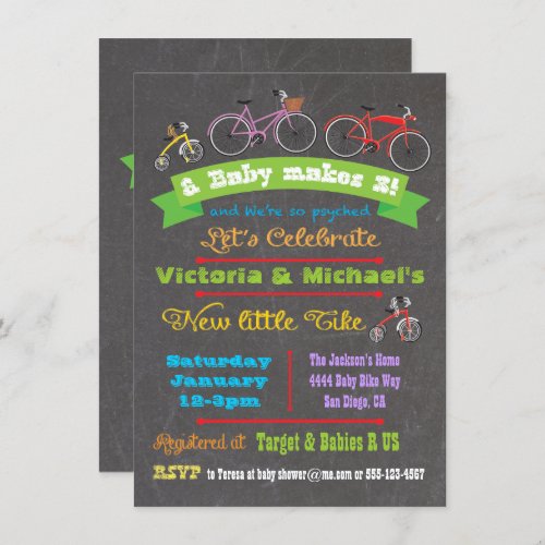 Chalkboard Bicycle Baby Shower Invitation