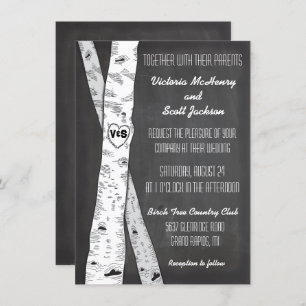 Chalkboard Birch Tree Wedding Invitations