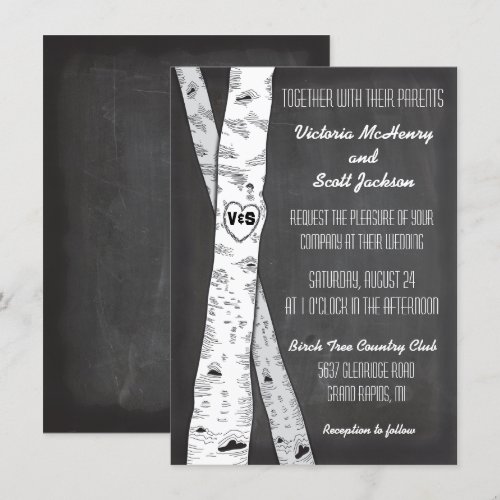 Chalkboard Birch Tree Wedding Invitations