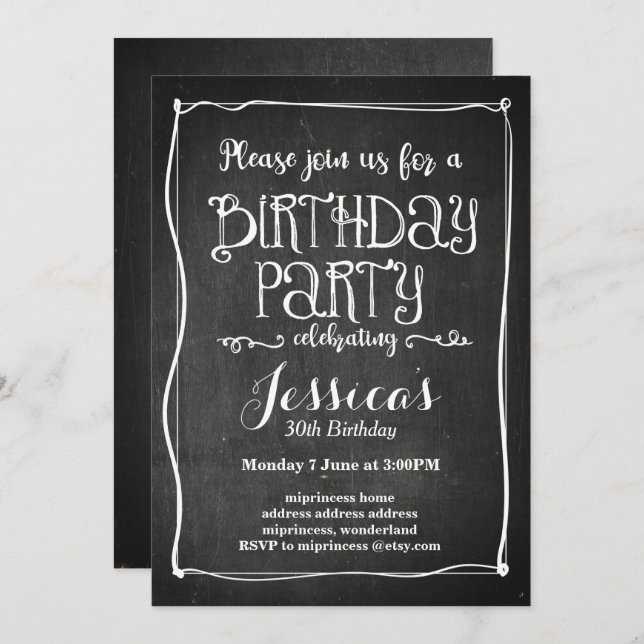 chalkboard birthday party invitation (Front/Back)