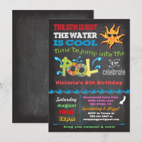Chalkboard Birthday Pool Party Invitation