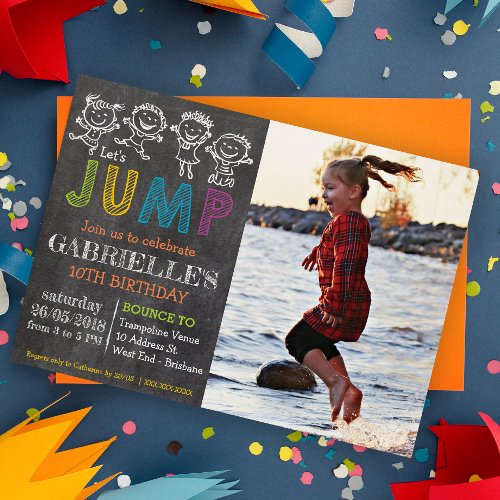 Chalkboard Birthday Trampoline Party  Invitation