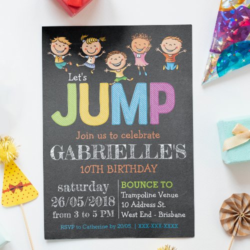 Chalkboard Birthday Trampoline Party Invitation