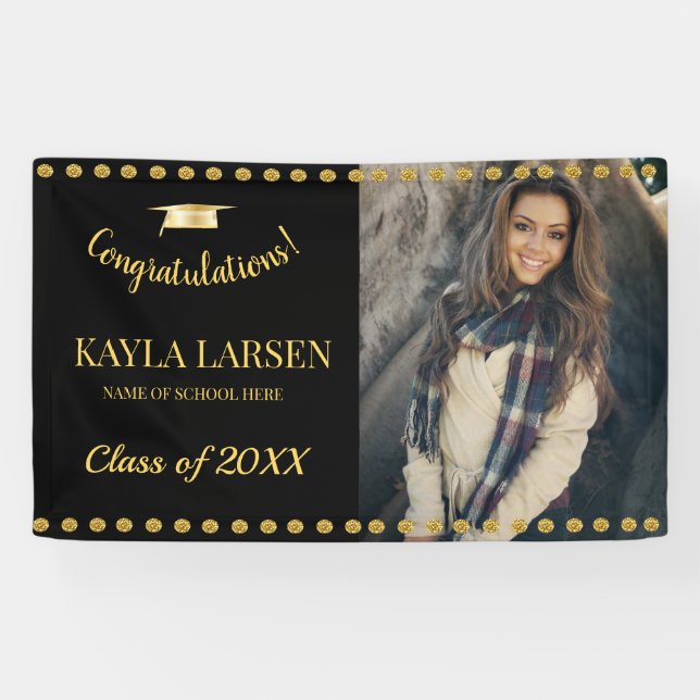 Chalkboard Black and Gold Photo Graduation Banner (Horizontal)