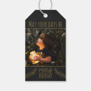 Chalkboard black and gold with picture Christmas Gift Tags