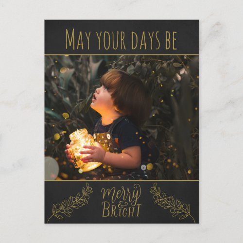 Chalkboard black and gold with picture Christmas Holiday Postcard