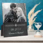 Chalkboard Black and White Wedding Photo Template Plaque<br><div class="desc">Chalkboard images are popular, and this one is especially elegant. Your photograph (black and white or color) is at the top, with your custom text and a pretty chalkboard emblem on the bottom. This makes a wonderful keepsake wedding or engagement gift. *Thanks to Lilian EllaBoudy Design for the use of...</div>