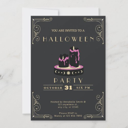 Chalkboard Black  Gold Black Candles Halloween Invitation