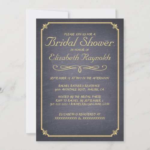 Chalkboard Black &amp; Gold Bridal Shower Invitations