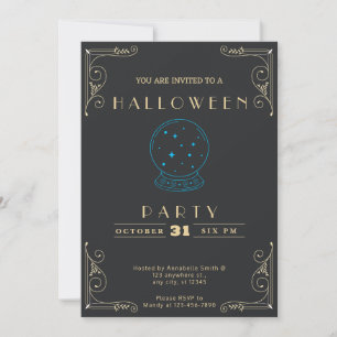 Chalkboard Black & Gold Crystal Ball Halloween Invitation