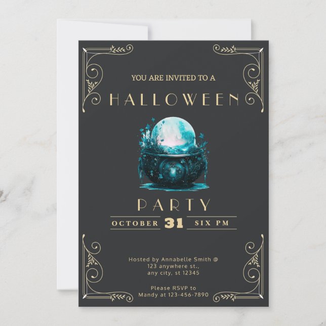 Chalkboard Black & Gold Crystal Ball Halloween Invitation (Front)