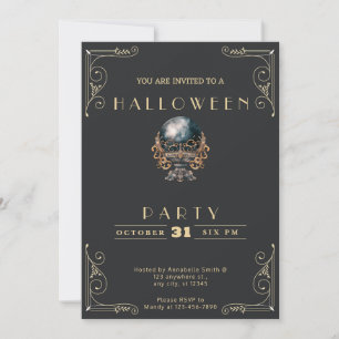 Chalkboard Black & Gold Crystal Ball Halloween Invitation
