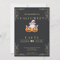 Chalkboard Black & Gold Ghost Halloween Invitation