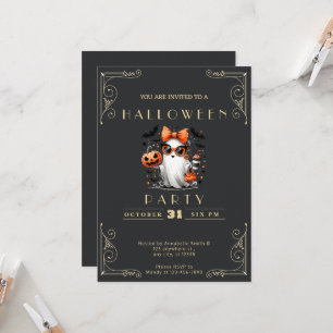 Chalkboard Black & Gold Ghost Stars Bats Halloween Invitation