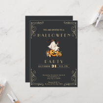 Chalkboard Black & Gold Ghost Wine Skull Halloween Invitation