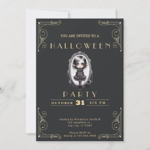 Chalkboard Black & Gold Gothic Victorian Halloween Invitation
