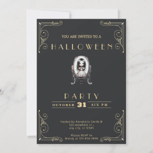 Chalkboard Black & Gold Gothic Victorian Halloween Invitation