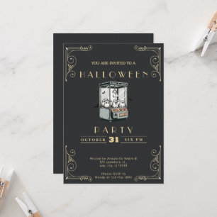 Chalkboard Black & Gold Grab a Ghost Halloween Invitation