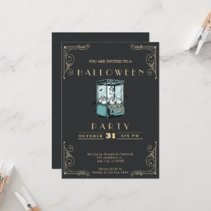Chalkboard Black & Gold Grab a Ghost Halloween Invitation
