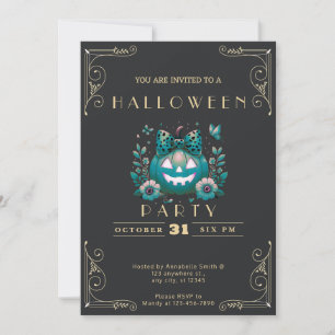 Chalkboard Black & Gold Jack-O' Lantern Halloween Invitation