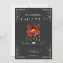 Chalkboard Black & Gold Jack-O' Lantern Halloween Invitation