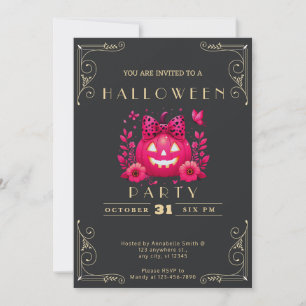 Chalkboard Black & Gold Jack-O' Lantern Halloween Invitation