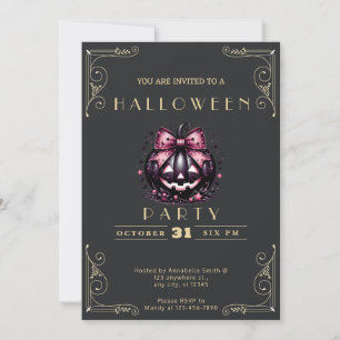 Chalkboard Black & Gold Jack-O' Lantern Halloween Invitation