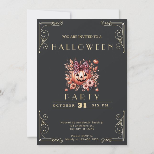 Chalkboard Black & Gold Jack-O' Lantern Halloween Invitation (Front)