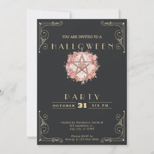 Chalkboard Black & Gold Pentagram Halloween Invitation