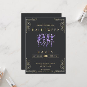 Chalkboard Black & Gold Purple Skeletons Halloween Invitation