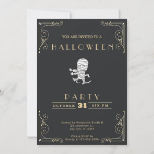 Chalkboard Black & Gold Running Mummy Halloween Invitation