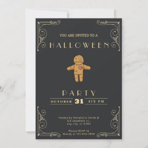 Chalkboard Black & Gold Voodoo Doll Halloween Invitation