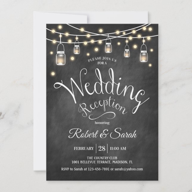 Chalkboard Black & Lights Wedding Reception Invitation (Front)