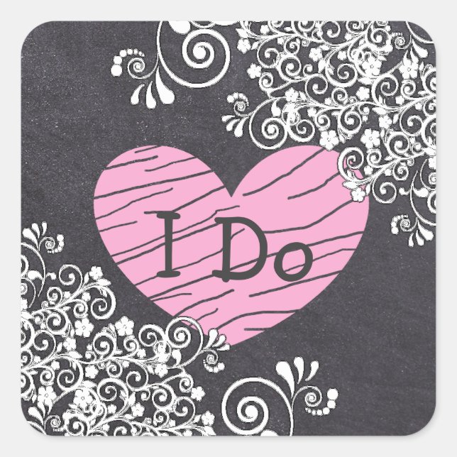 Chalkboard Black & Pink Heart  Wedding Stickers (Front)