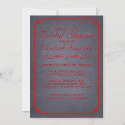 Chalkboard Black &amp; Red Bridal Shower Invitations