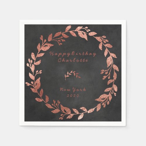 Chalkboard Black Rose Pink Gold Birthday Napkins