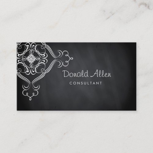 Chalkboard Black Vintage Professional Damask Business Card