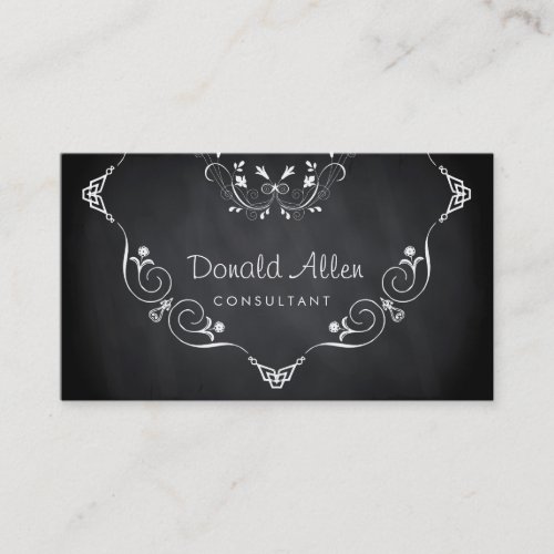 Chalkboard Black Vintage Professional Damask Business Card