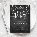 Chalkboard Black White 30th Birthday Party Invitation<br><div class="desc">30th Birthday Party Invitation. Elegant black and white design with chalkboard pattern. Classy modern invite card featuring fairy string lights and script font. Perfect for a stylish thirtieth bday celebration. Personalize with your own details. Can be customised for any age! Printed Zazzle invitations or instant download digital printable template.</div>