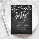 Chalkboard Black White 40th Birthday Party Invitation<br><div class="desc">40th Birthday Party Invitation. Elegant black and white design with chalkboard pattern. Classy modern invite card featuring fairy string lights and script font. Perfect for a stylish fortieth bday celebration. Personalize with your own details. Can be customised for any age! Printed Zazzle invitations or instant download digital printable template.</div>
