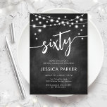 Chalkboard Black White 60th Birthday Party Invitation<br><div class="desc">60th Birthday Party Invitation. Elegant black and white design with chalkboard pattern. Classy modern invite card featuring fairy string lights and script font. Perfect for a stylish sixtieth bday celebration. Personalize with your own details. Can be customised for any age! Printed Zazzle invitations or instant download digital printable template.</div>