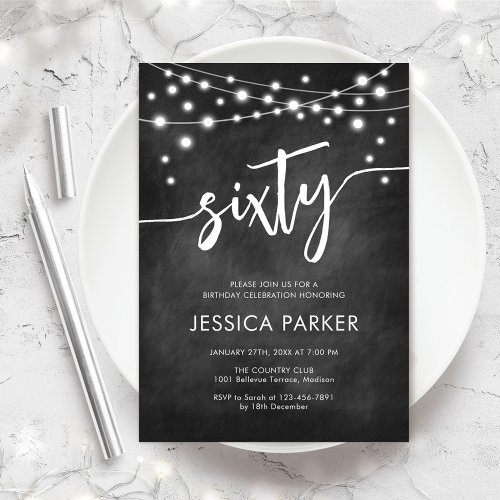 Chalkboard Black White 60th Birthday Party Invitation