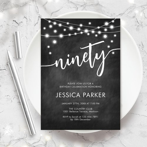 Chalkboard Black White 90th Birthday Party Invitation