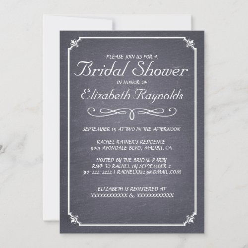Chalkboard Black &amp; White Bridal Shower Invitations