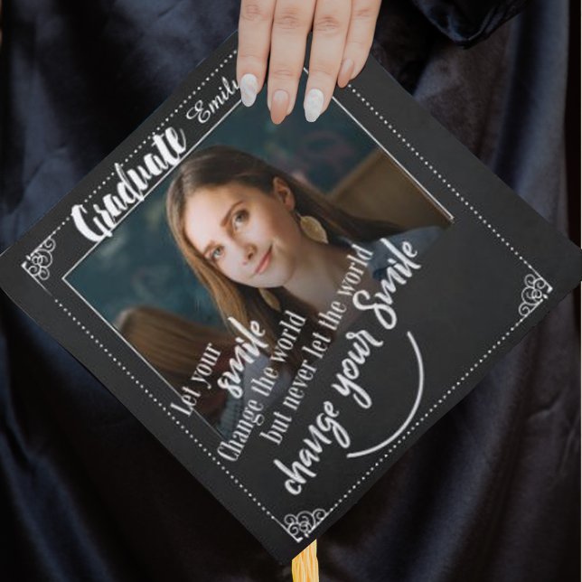 Chalkboard Black White Inspirational Quote Photo Graduation Cap Topper (Creator Uploaded)