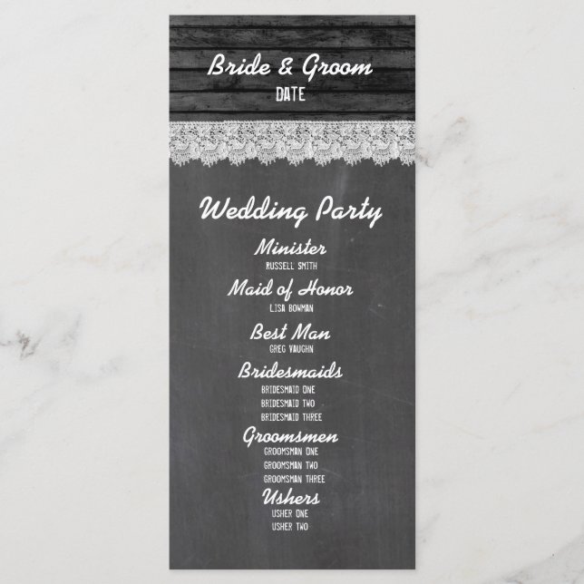 Chalkboard Black Wood Wedding Program (Front)