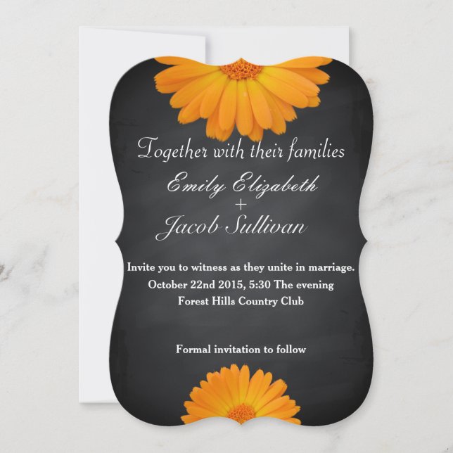Chalkboard Blackboard Daisy Inspired Wedding Save The Date (Front)